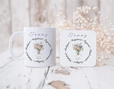 september white gloss mug and coaster set that can be personalised