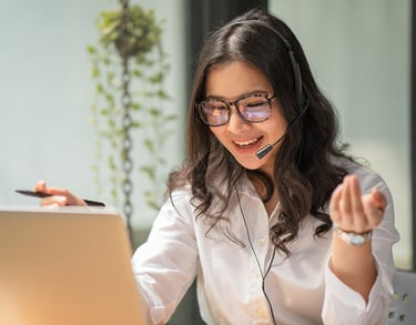 a woman in a headset with a headset and a headset
