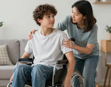 a man sitting in a wheel chair in a room