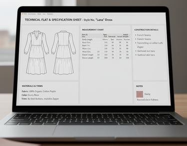 Apparel technical specification sheet by Cavity Studios ensuring precision and quality in product de