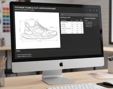 Footwear technical specifications by Cavity Studios ensuring design accuracy and manufacturing preci