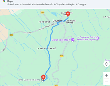 plan itinéraire La Maison de Germain vers le Baylou Dourgne
