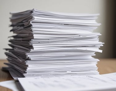 a stack of papers with a keyboard and a keyboard