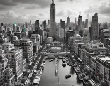 a man riding a skateboard down a street next to tall buildings