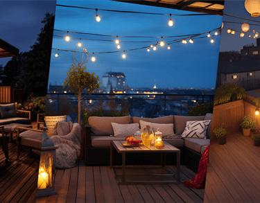 Ambient terrace garden lighting design for a cozy outdoor space in Bangalore