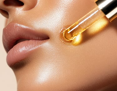 a woman applying a serum to her face.