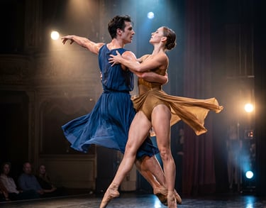 Ballet dancers creating the image of a double helix in their pose.