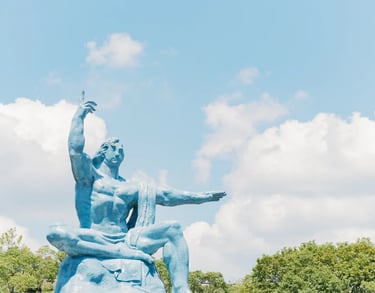 The Peace Statue in Nagasaki Peace Park, a symbol of peace and remembrance