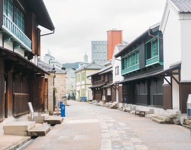 Restored buildings of Dejima, the former Dutch trading post in Nagasaki