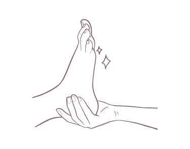 Illustratie van voetverzorging met handen en sprankelende details