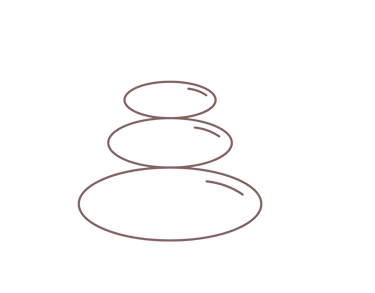 Minimalistische illustratie van gestapelde stenen, symbool voor rust, balans en ontspanning.