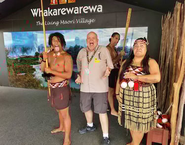 The Pirate does a Haka with some of the local Maori in New Zealand