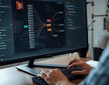 ManyChat visual flow builder interface on computer screen