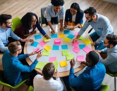 TrendBeatz Technologies creative team brainstorming new ideas and business strategies with colorful