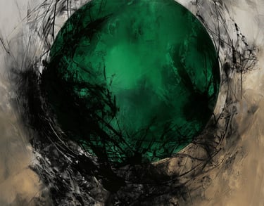 Self-control abstract wall art print, black textured composition with deep green modern painting