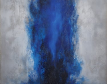Self-confidence abstract wall art print with rich blue texture and a modern painting style.