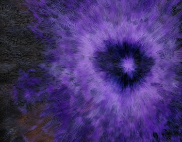 Vizijos abstraktaus meno printas su violetine tekstūra ir radialine kompozicija