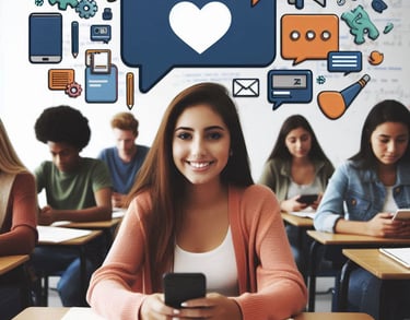 Teenagers using mobile phones in the classroom