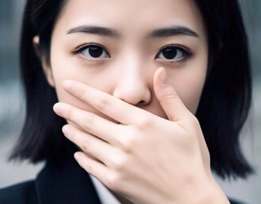 Teenager keeps hand on mouth express disgust towards bad words