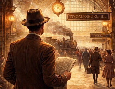 The image depicts the railway station Charley intends to go