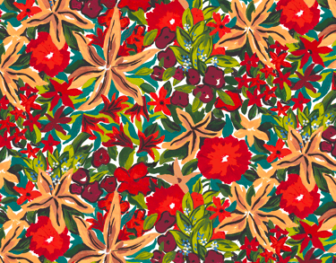 a colorful floral pattern of red and green leaves