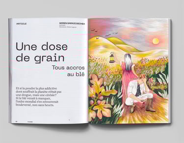 a book opened to show a book with a picture of a woman in a field