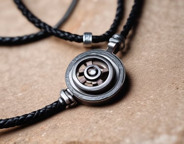 A sensual pendant necklace for men displayed on a leather surface