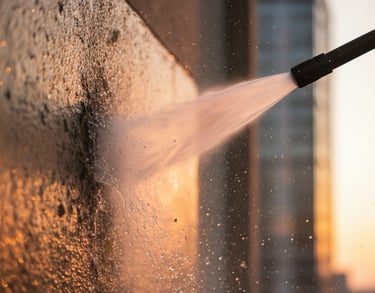 High pressure water on building