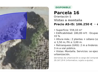 Ficha parcela 16 Terrazas de la Exótica