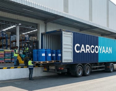 Commercial truck transporting textile and chemical goods from Gurgaon to Ahmedabad.