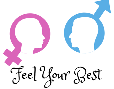 The gender symbols with a silhouette of a head inside. Words says Feel your best