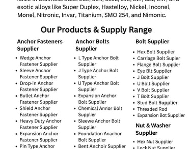 Fastener Supplier Anchor Fasteners Supplier Wedge Anchor Fastener Supplier Sleeve Anchor Fastener Supplier Drop-In Anchor Fas