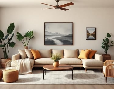 livingroom with a couch and throw pillows