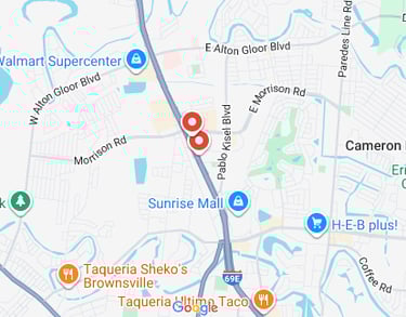 Map showing the Chatterbox Ads billboard location at 3810 N Expressway, Brownsville TX