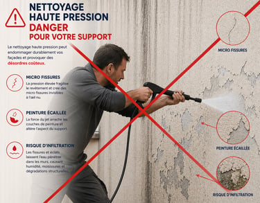 danger nettoyage façade haute pression