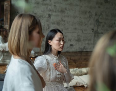 women circling and meditating