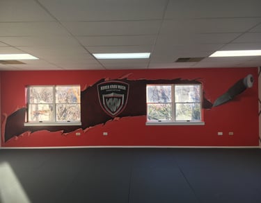 bespoke illusion mural for a martial arts school in hillsborough nj by artworks by marcine