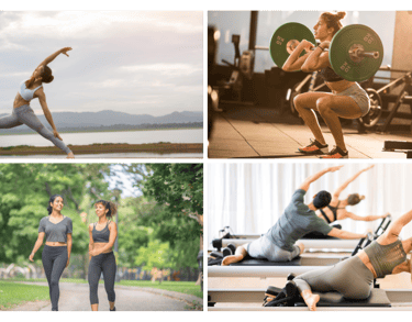 a woman doing a pilateste in a gym, yoga, Strength training and walking