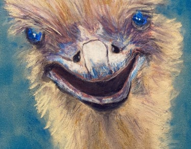 a painting of a smiling ostrich with a smile on it