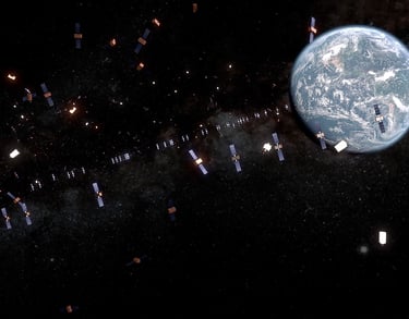 Artist's impression of satellites and debris orbiting the Earth