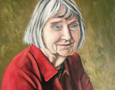 original hand painted oil painting old woman smiling red shirt portrait custom 