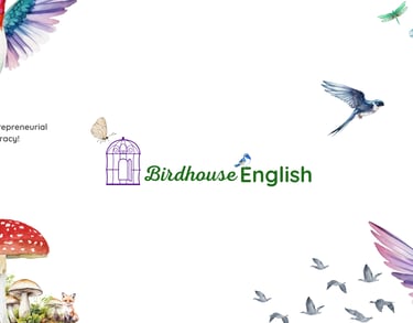 Birdhouse English banner for kids and teens with playful, colorful design elements