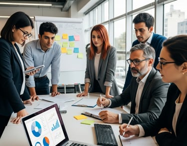 Grupo de personas reunidas trabajando el la transformación digital de una empresa