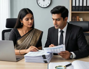 Expert legal consultants at Harsh Malik Law Offices reviewing case files.