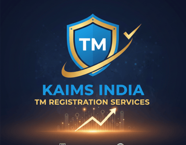 Kaims India trademark registration services logo with a protective shield and growth chart for brand security.
