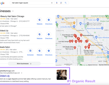 a map of a city with google business rankings