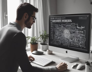 a man sitting at a desk with a computer monitor and a keyboard at Biznova