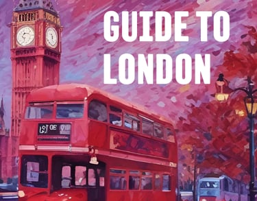 A London travel guide book cover featuring a red double-decker bus and Big Ben in an impressionist style.