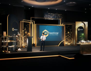 Verve Phoenix event manager coordinating a product launch with a sleek stage and gold-accented arrangements.