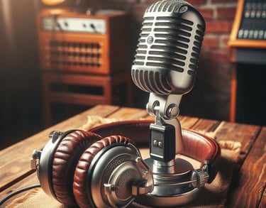 Micrófono y cascos, grabación profesional